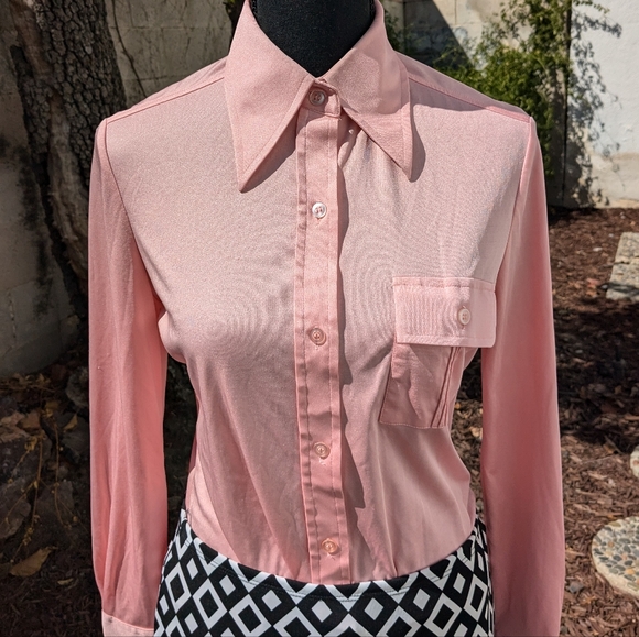 Jersey Masters Of London Tops - 70s VTG Pink Button Up